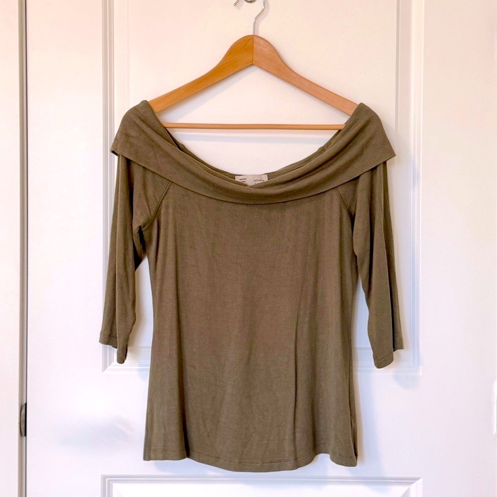 ANTHROPOLOGIE Green Off Shoulder Top Medium